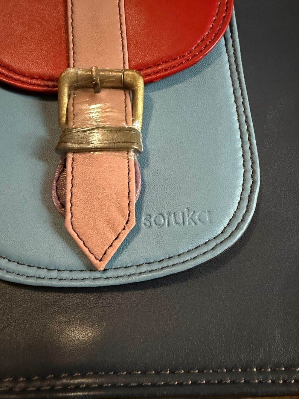 Well made, genuine leather color block backpack, made by Soruka, - Picture 8 of 14
